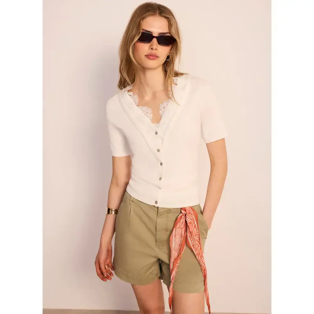Mint Velvet Cream Cotton Lace Trim Top